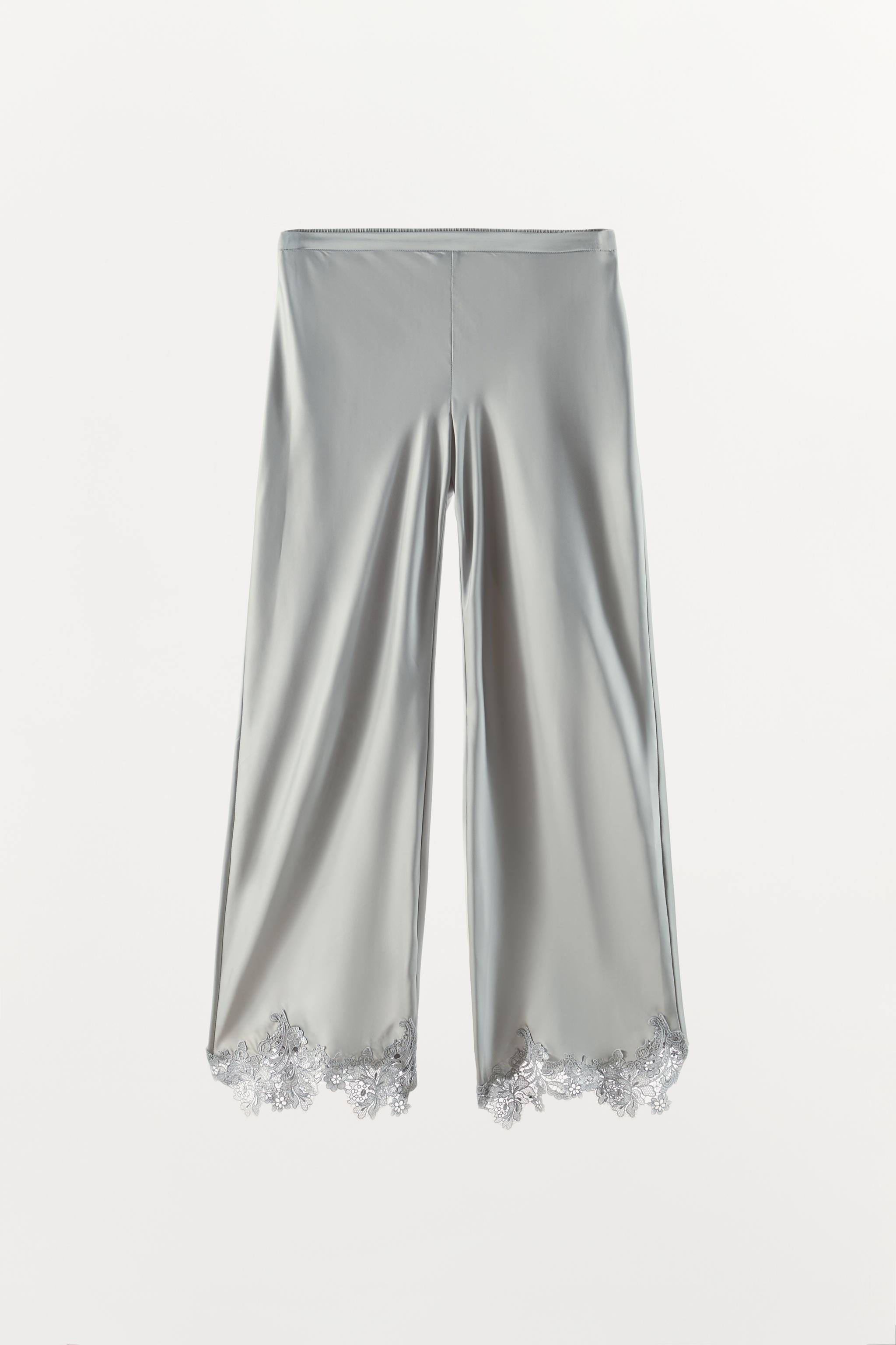 SATIN PANTS WITH LACE HEM